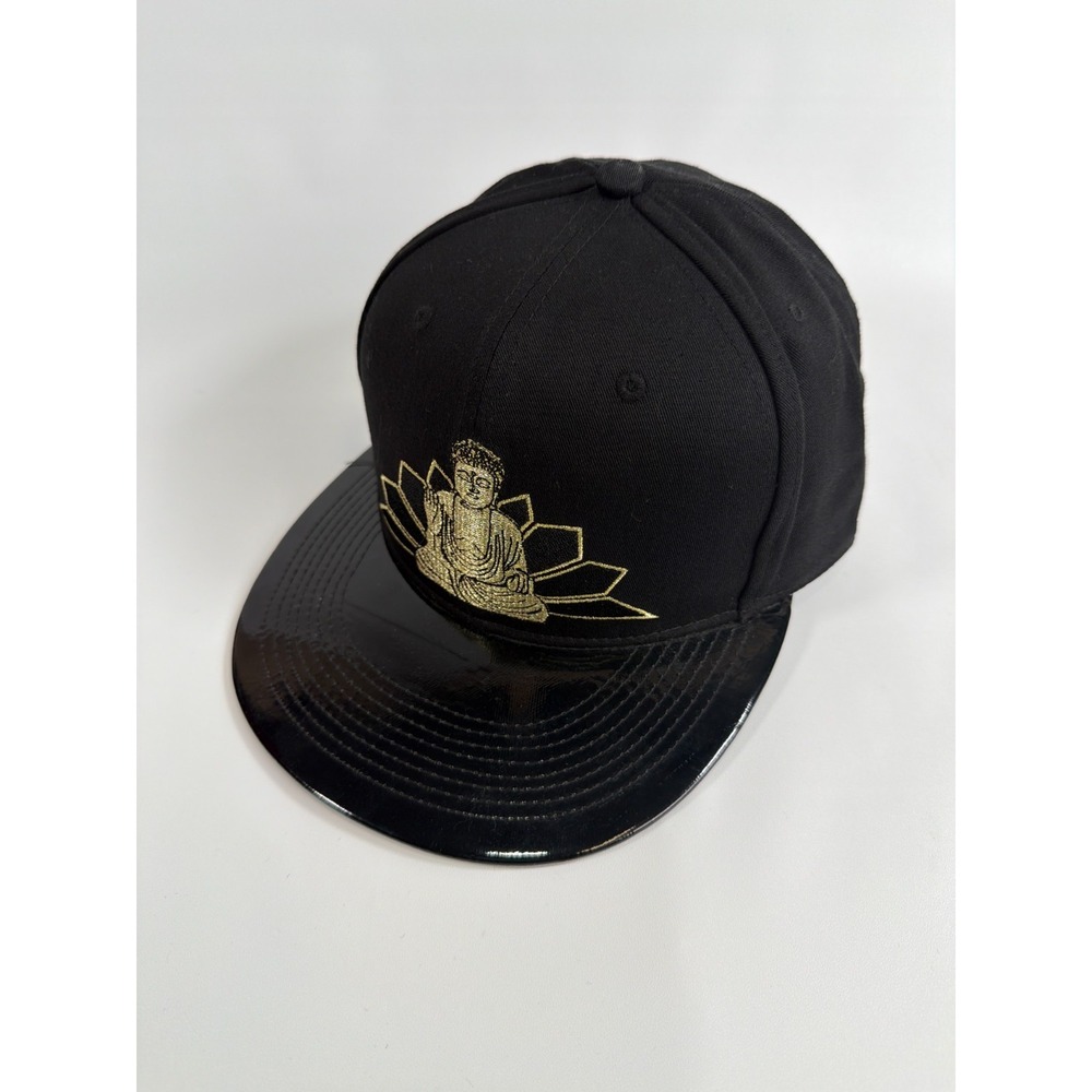 How We Roll Brooklyn Buddha Gold Embroidered Black Patent Leather Snapback Hat
